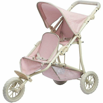 Teamson Kids - Olivia's Little World - Polka Dots Princess Baby Doll Twin Jogging Stroller - Pink & Grey - Dolls
