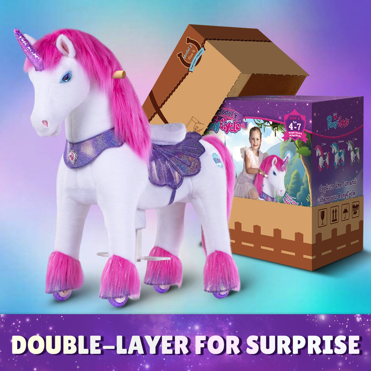 PonyCycle, Inc. - Pink Unicorn Model Y Ride on Toy - 4-7 Years - Outdoor