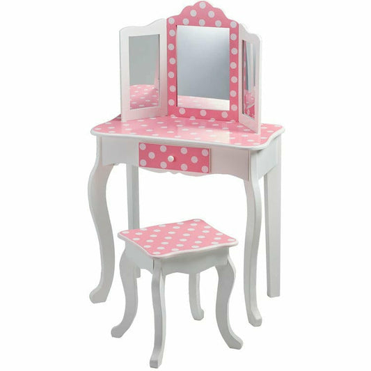 Teamson Kids - Polka Dot Gisele Play Vanity Set - Pink / White - Room Decor