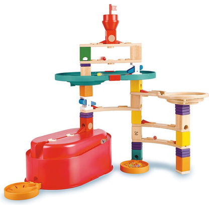 Hape - Quadrilla Stack Track Bucket Set Wooden Marble Run Blocks - STEM