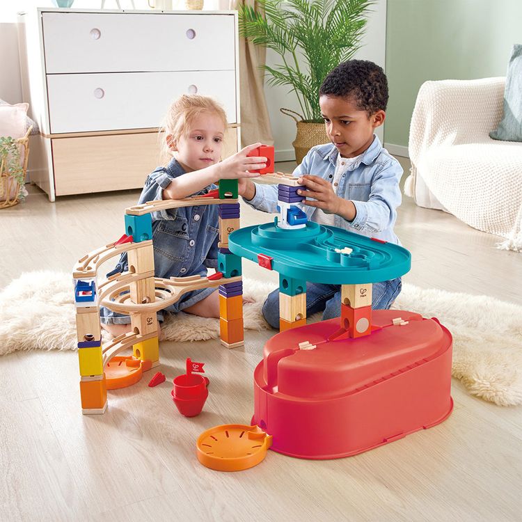 Hape - Quadrilla Stack Track Bucket Set Wooden Marble Run Blocks - STEM
