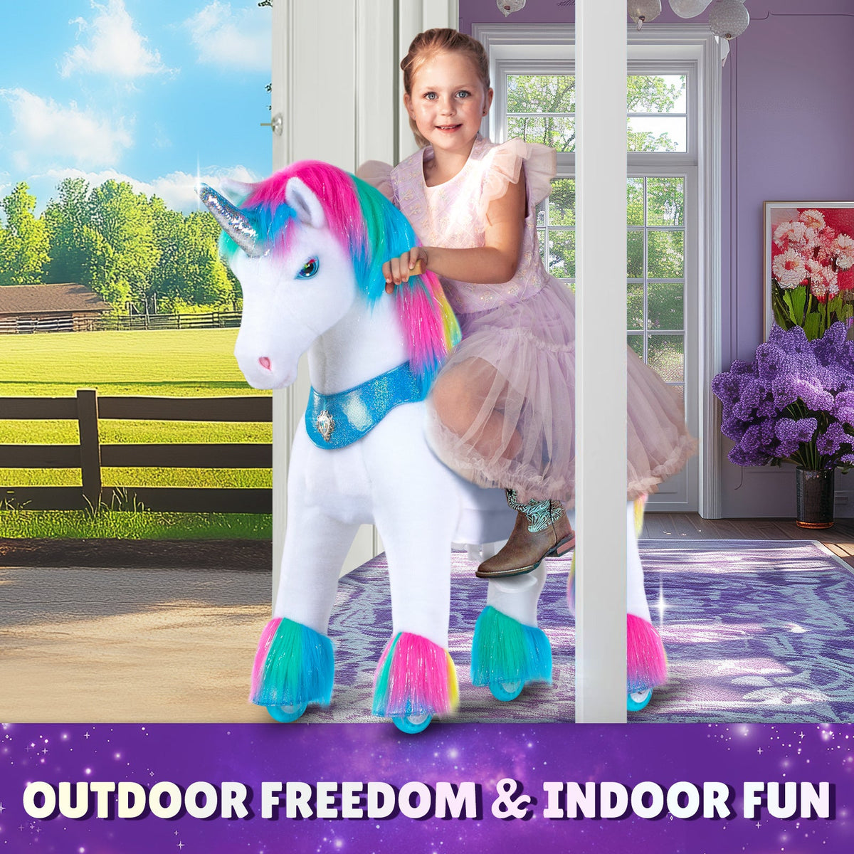 PonyCycle, Inc. - Rainbow Unicorn Model Y Ride on Toy - 3-4 Years - Preschool