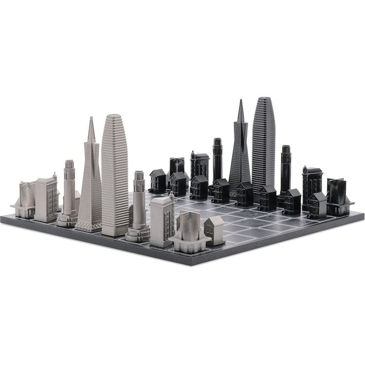 Skyline Chess - San Francisco Edition Stainless Steel Chess Set with Wood Map Board - Games