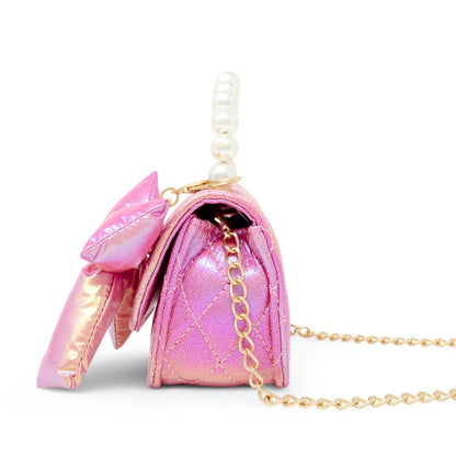Zomi Gem - Shiny Quilted Fluffy Bow Handbag - Hot Pink - Trend Accessories
