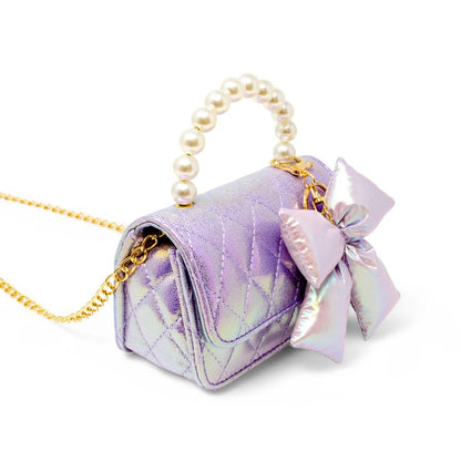 Zomi Gem - Shiny Quilted Fluffy Bow Handbag - Purple - Trend Accessories