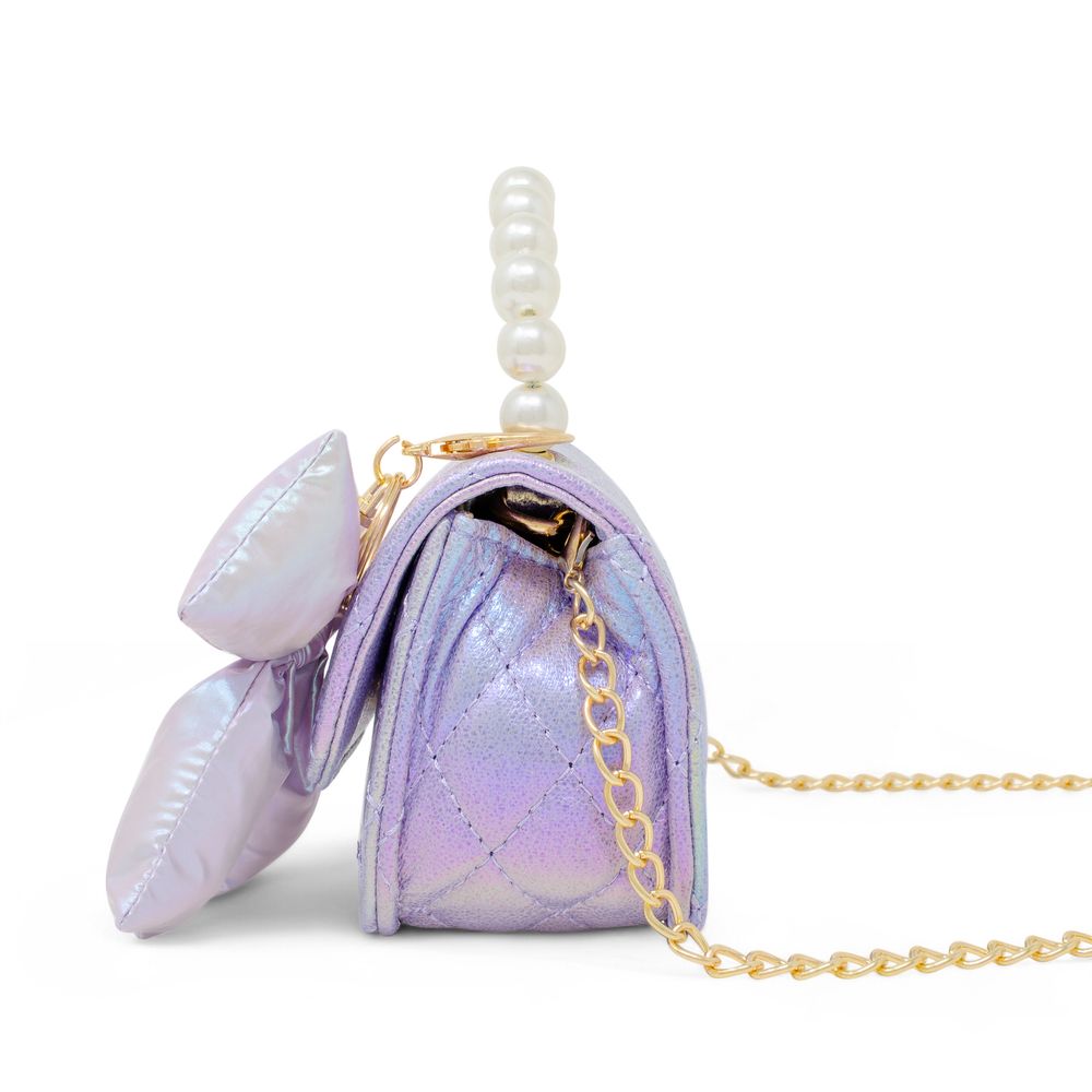 Zomi Gem - Shiny Quilted Fluffy Bow Handbag - Purple - Trend Accessories