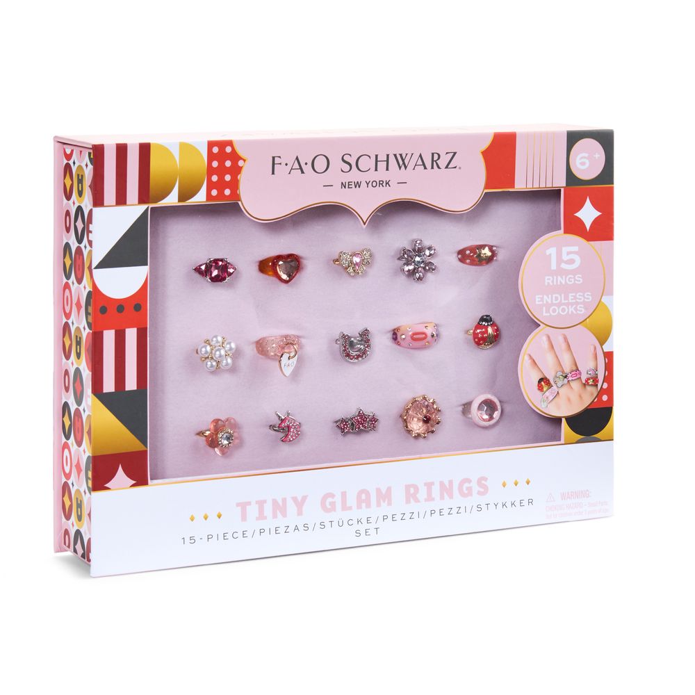 FAO Schwarz - Tiny Glam Rings 15-Piece Set - Fashion Activity and Roleplay
