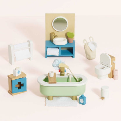 Le Toy Van - Wooden Dollhouse 19 Piece Bathroom Furniture Set - Dolls
