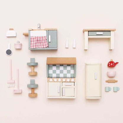 Le Toy Van - Wooden Dollhouse 20 Piece Kitchen Furniture Set - Dolls