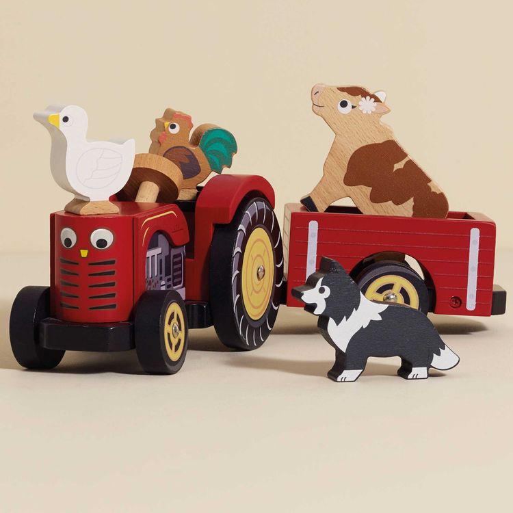 Le Toy Van - Wooden Farmyard Tractor & Trailer Toy - Preschool