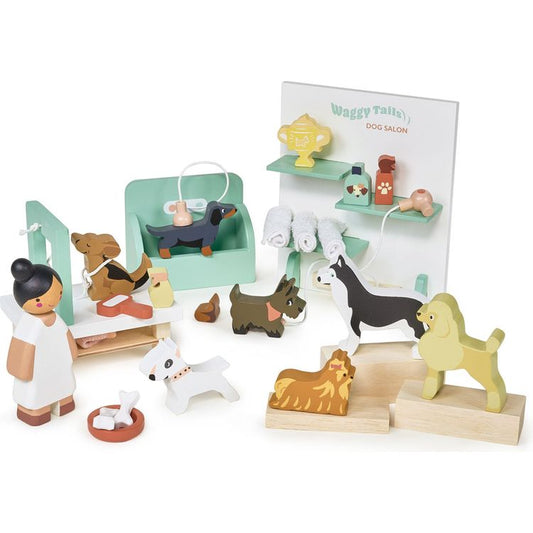 Tender Leaf Toys - Wooden Waggy Tails Dog Salon Set - Preschool